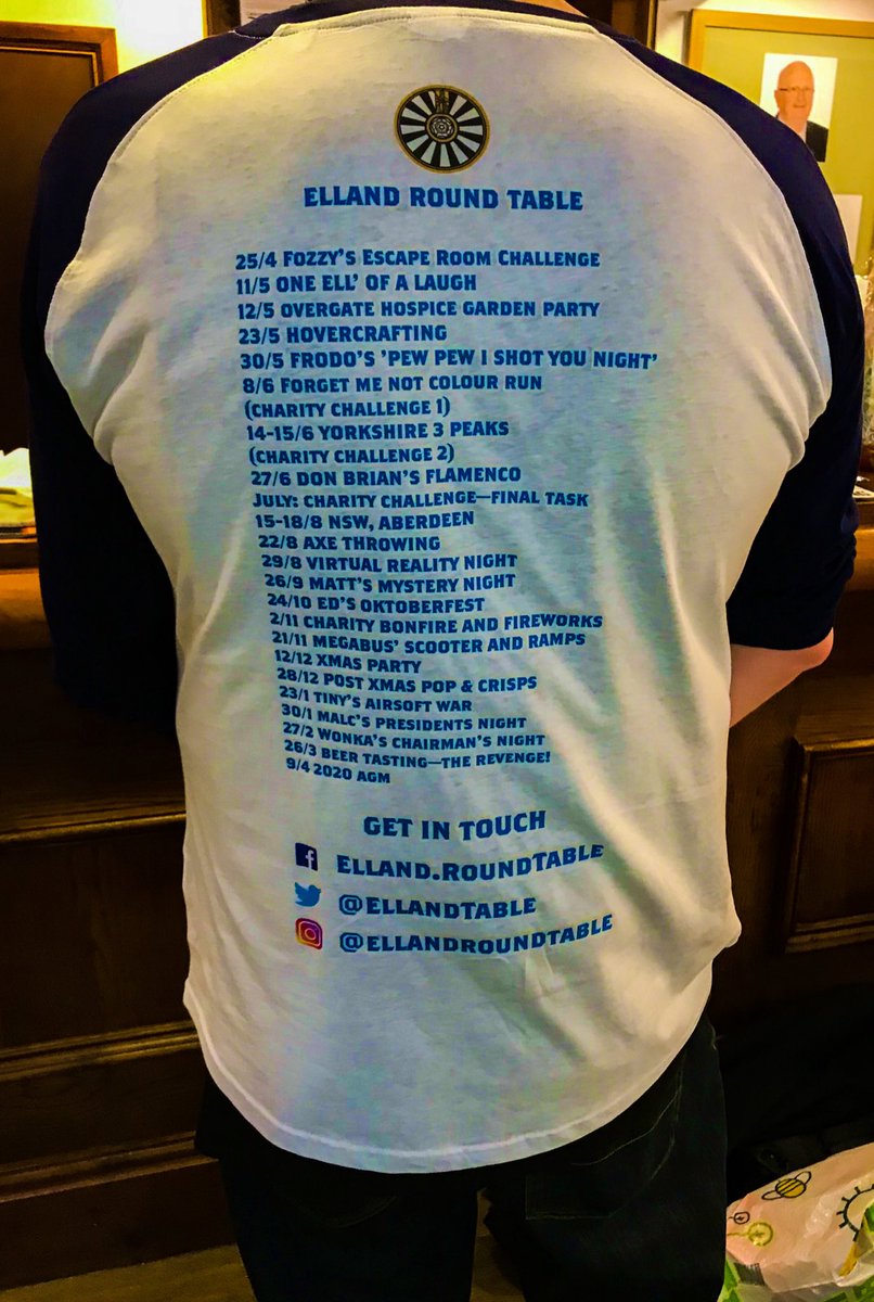 EllandTable's tweet photo. Check out the social events we have planned in 2019-2020. We got them printed on the back of our shirts in case we forget 😄 #WeAreERT #elland #calderdale #WestYorkshire #domore #social #friendship #development #banter https://t.co/wWPTYEBnVr