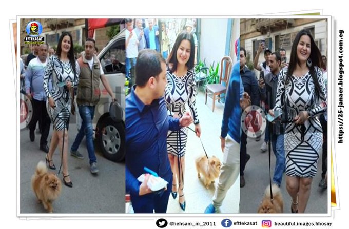 الست سما المصري والكلب بتاعواا كمان تدلي بصوتها في استفتاء التعديلات الدستورية مصطحبة معها كلبها