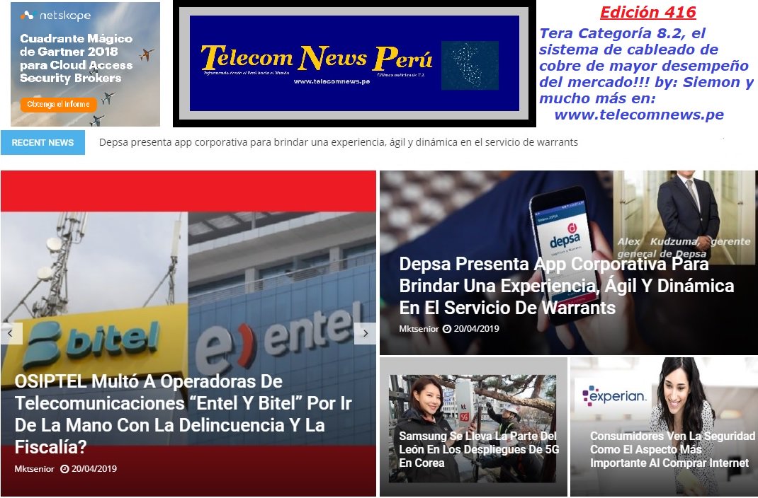 PeruTelecom's tweet image. Estimados las noticias TI en la “Edición 416” de:
telecomnews.pe  
Solo Empresas de Tecnologías de la Información se viene el Evento Deportivo más importante del País, Operadoras móviles“Entel y Bitel” son multadas por ir de la mano con la delincuencia, y mucho más...