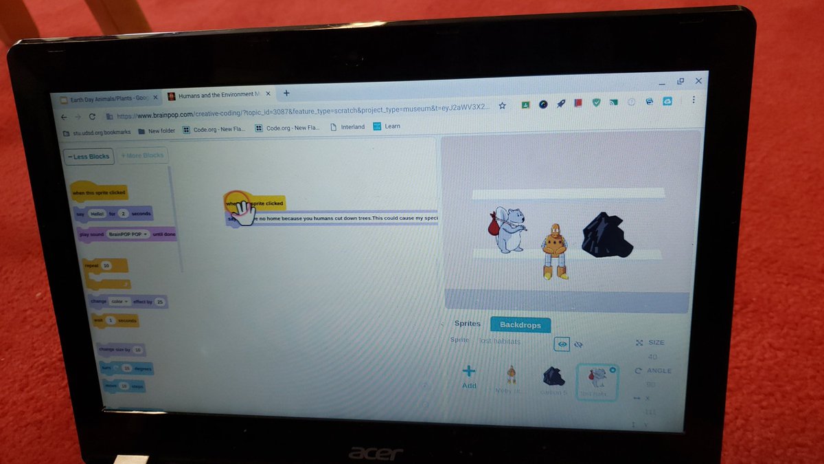 The_S_Class's tweet image. Learning about #EarthDay and got we can help! Coding a museum display with @brainpop to teach others! #earthdayeveryday #studentcoders