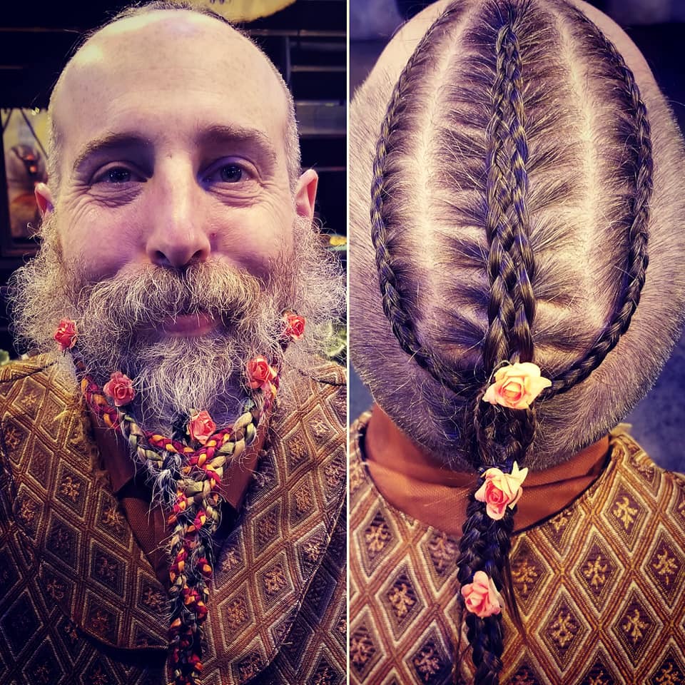 BraidsforMaids's tweet photo. Even though our name is Braids for Maids, we still love our #manbraids Thank you to all you glorious gentlemen who stopped by our booth this weekend to get your hair and beards braided! #braidsformaids #beardbraids #renaissancepleasurefaire https://t.co/9SdRX3peJK