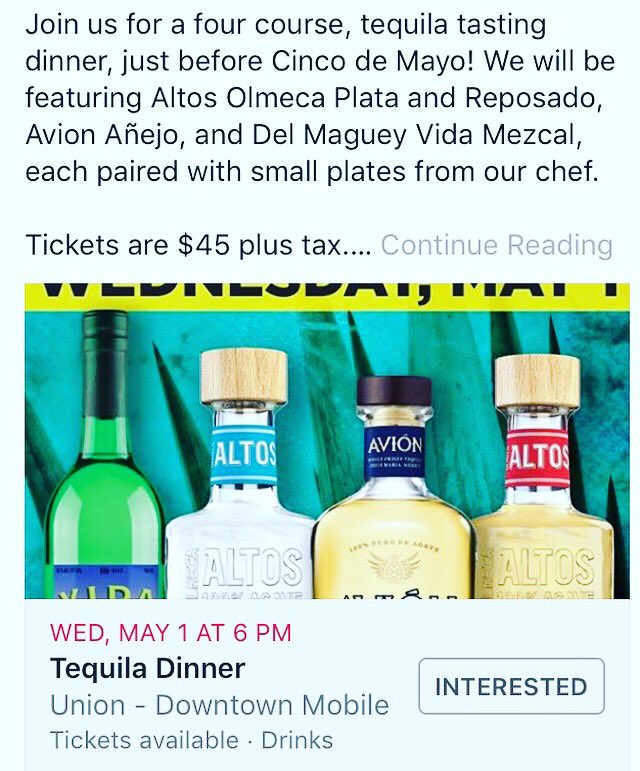 Tequila Dinner May 1st! Check out our Facebook page for ticket information 🥃