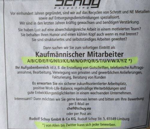 Diskriminierungsfreie Stellenausschreibung !!!