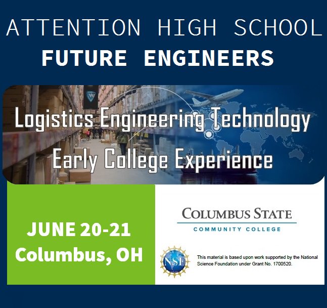 cscc_edu's tweet image. FUTURE ENGINEERS OF CENTRAL OHIO! Join us for a free, hands-on, two-day summer camp focused on one of the largest and most successful engineering technology fields in Central Ohio. Apply at tinyurl.com/LogisticsSumme… For more information contact grantops@cscc.edu.