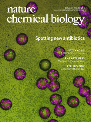 nchembio's tweet photo. The May issue cover depicts work from Sven Panke's group at the ETH and  colleagues that identified new bioactive lanthipeptides https://t.co/anPHpJEXIm  (free, read-only copy at https://t.co/3WnycVmRYZ ) https://t.co/vJVnrulgoC https://t.co/sFGbKCo52V