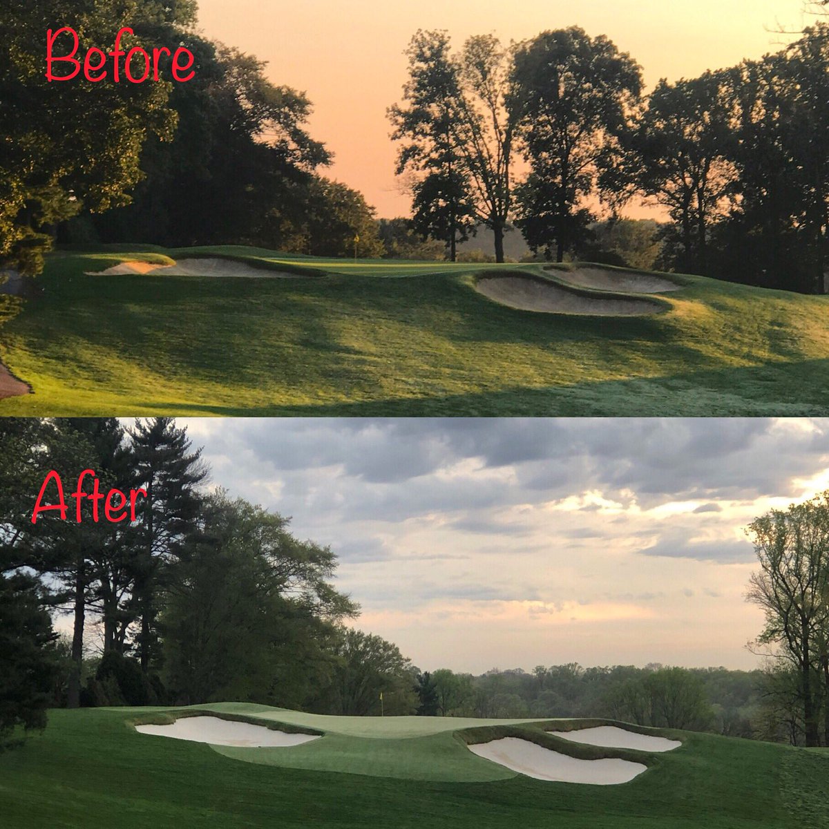 In September, I told you all to stay tuned! Here is a before and after of the 6th at @rggc1926 😳  And again stay tuned for more...⛳️🚜🚧#RollingGreen #RG #RGProud #RGGC #RGGC1926 #RollingGreenGolfClub #Vision2026 #WilliamFlynnDesign #RestoringFlynn #PhiladelphiaGolf