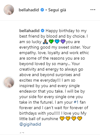 gigihadidreport's tweet photo. Bella Hadid via instagram. #Happy24thBirthdayGigi https://t.co/VX0TIbj1fZ