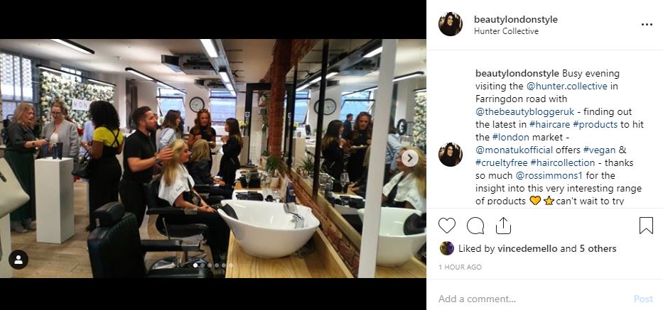 KarenBeadle's tweet image. Busy evening visiting @_HunterCo in Farringdon - finding out the latest in #haircare to hit the #london market - @monatukofficial offers #vegan #crueltyfree #haircare - love this space ⭐️