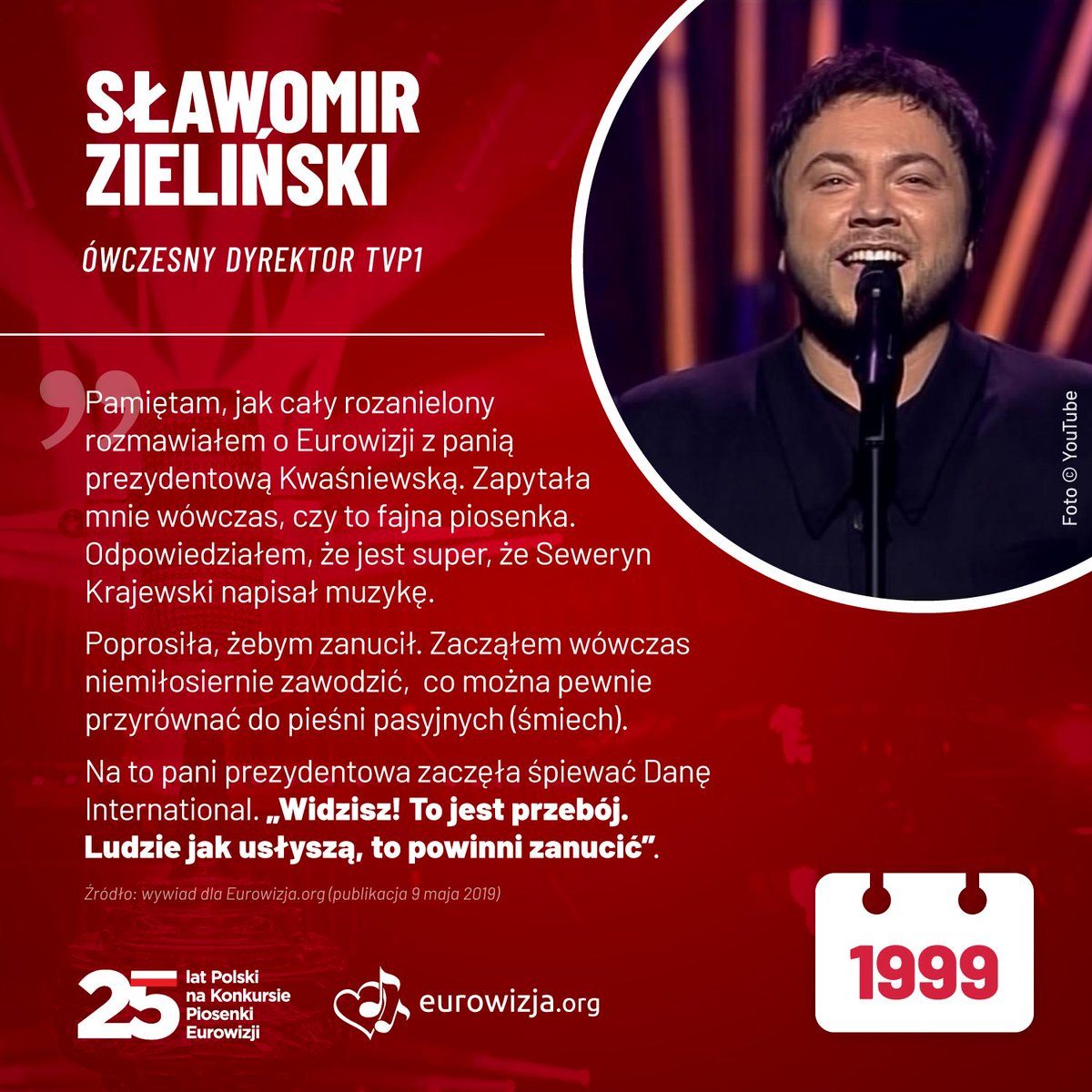 eurowizja_org's tweet photo. #25LatPolskiNaEurowizji Odliczanie ➡️ https://t.co/mNr7rXovb6 #esc1999 Pierwszy polski solista na @Eurovision. https://t.co/v3AbFqjrmc #eurovision @tvp_info
@OnetMuzyka @eska_pl @MuzykaINTERIA @Antyradiopl @Radio_ZET @rmf_fm @cgm_pl @natematpl @PudelekPl https://t.co/ReuRcujToH
