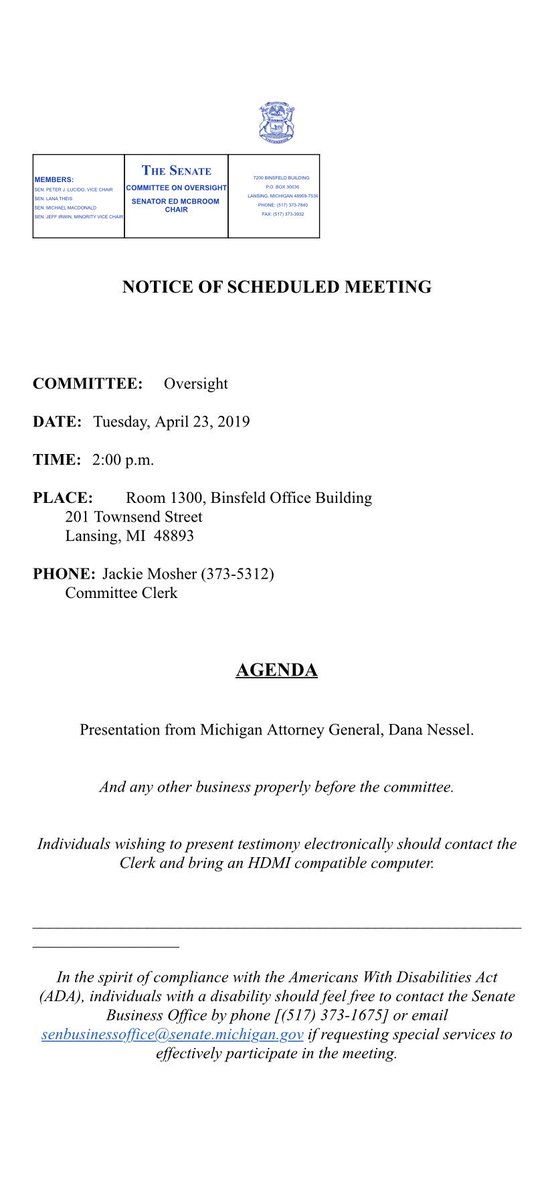 MIOversight's tweet photo. Oversight Committee for Tuesday April 23 at 2pm.  Presentation from @dananessel https://t.co/rsRs3vmtcB
