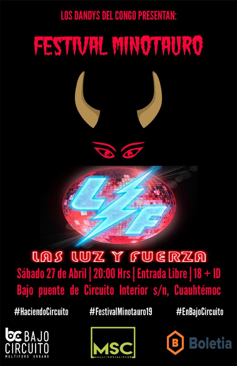 lasluzyfuerza's tweet photo. Este sábado 27/04 en @BajoCircuito @lasluzyfuerza  #festivalminotauro2019 Entrada Libre!!!! #Bajocircuito https://t.co/TfW67zOXAE
