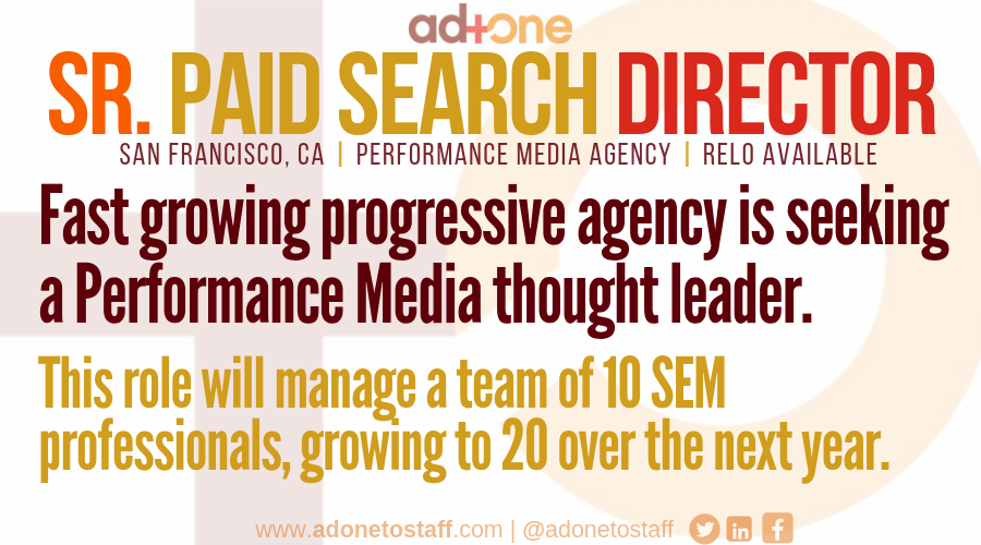adonetostaff's tweet photo. Full posting can be viewed here https://t.co/Mtp6HQmQnf or apply directly to Bettina@adonetostaff.com
#Search #PaidSearch #SEM #DirectorRoles #HiringNow #NowHiring #SanFran #Calijobs #adonetostaff #adagencycareers #JoboftheWeek #CPSinc #SEO #PaidMedia #SearchDirector #TeamGrowth https://t.co/i6PsvxuyNP