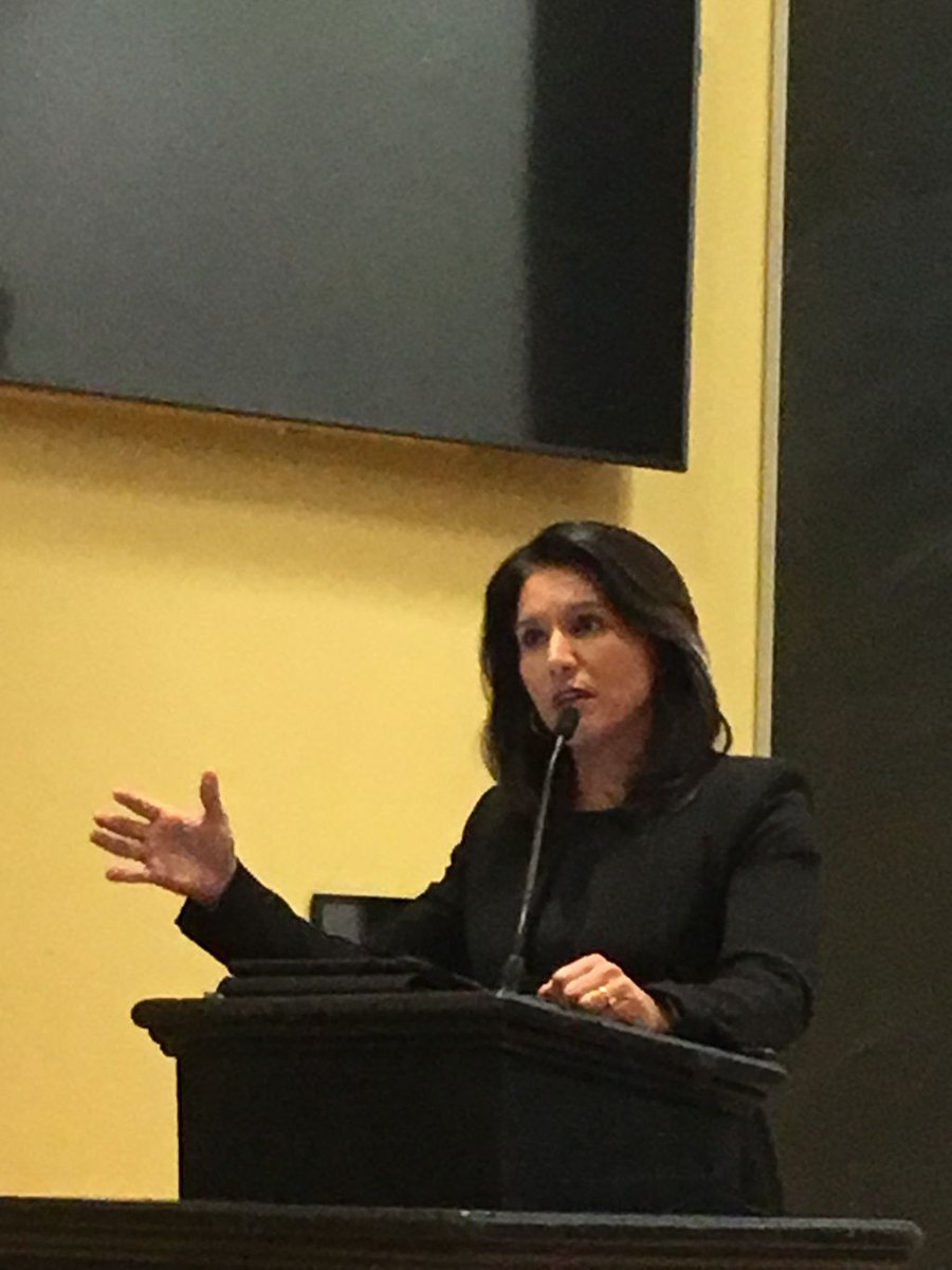 Budget4All's tweet photo. Tulsi Gabbard speaking @ Watson Institute Brown Build Don’t Bomb #Tulsi @masspeaceaction #Peace #builddontbomb #fp4a https://t.co/m9mzBDZLDK