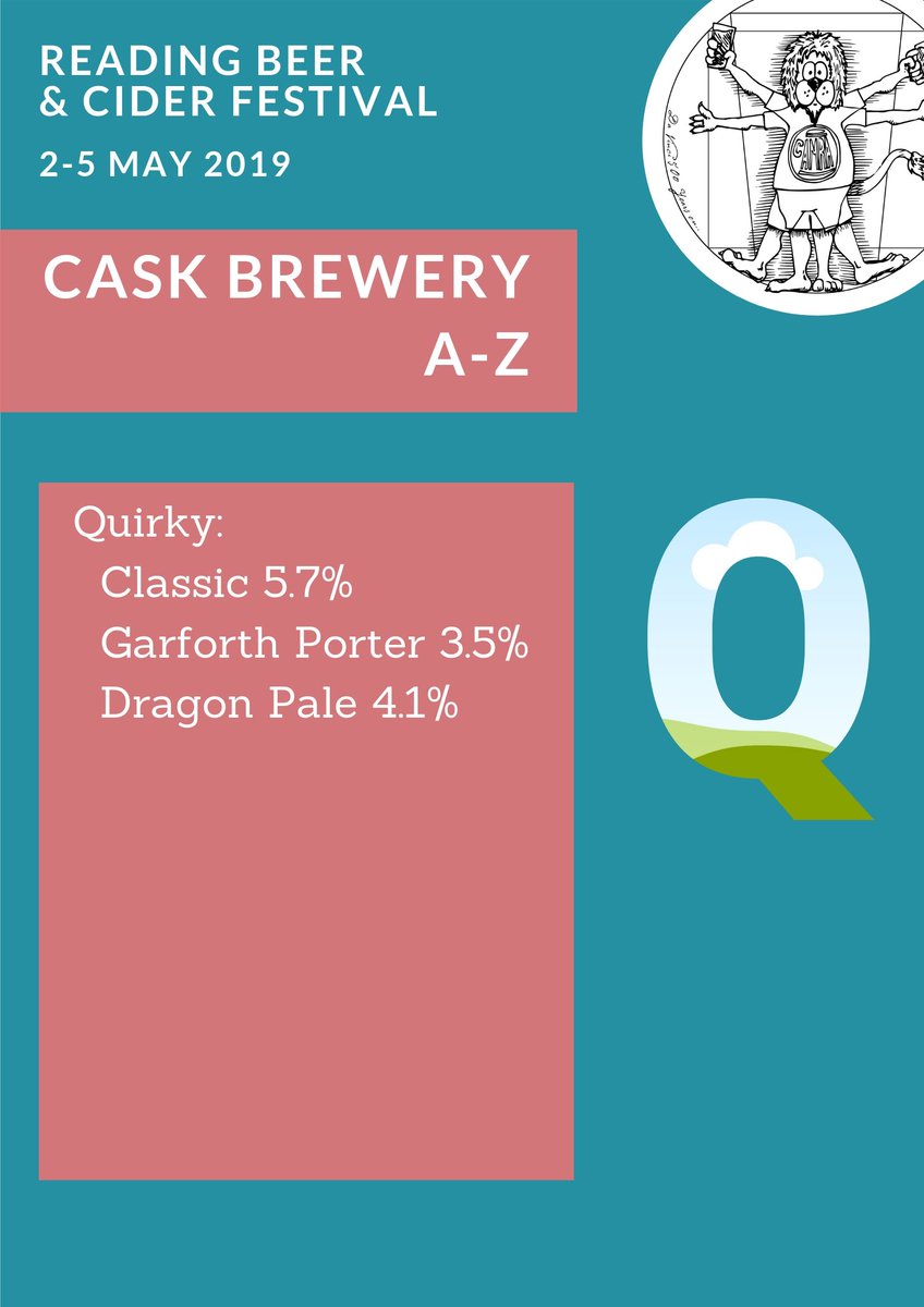 One brewery beginning with Q will be joining us at #rbf19: <a href="/QuirkyAles/">Quirky Ales</a>.

They'll be bringing their Classic5.7%, Garforth Porter 3.5% and  Dragon Pale 4.1%.

#beer #beerfestival #rdguk #RBFbreweryAtoZ