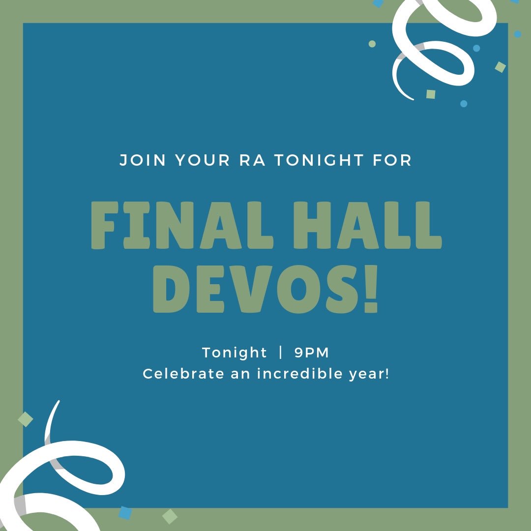 GuynesHall's tweet photo. Tonight are our final hall devos of the year! See you at 9! https://t.co/gPL9WXdWlq