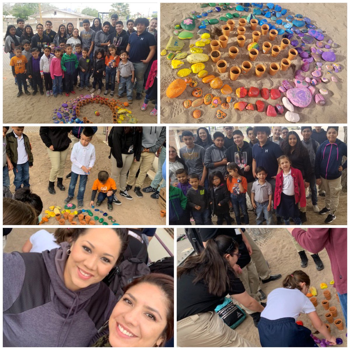 jfavela3's tweet photo. Young Womens Academy &amp; SDOA Panther NT help the Warhawks kick off Earth Day by planting some seeds and setting a color wheel-inspired rock design! Thanks Mrs. Pagliasotti and Mrs. Vidal. @SDOAPantherNT https://t.co/zOybbZe29l