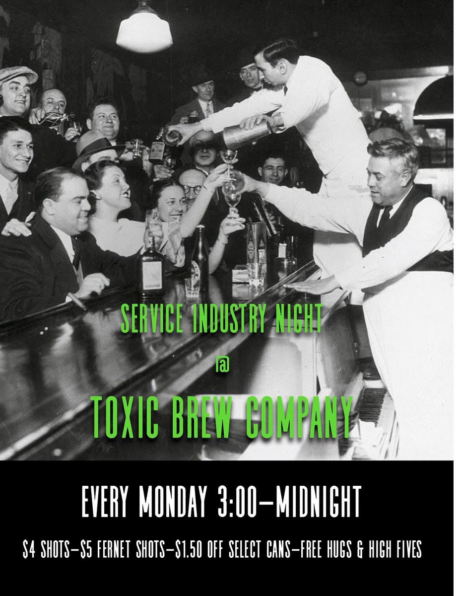 ToxicBrewCo1's tweet photo. It’s Monday, but if you’re service industry, it’s your weekend 😘 Come enjoy some $4 shots, $5 @FernetBranca shots and $1.50 off @TheAbitaBeer Bayou Bootlegger #hardrootbeer and @BraxtonBrewCo Summertrip Passionfruit #berlinerweisse https://t.co/CGo8uRXTBN
