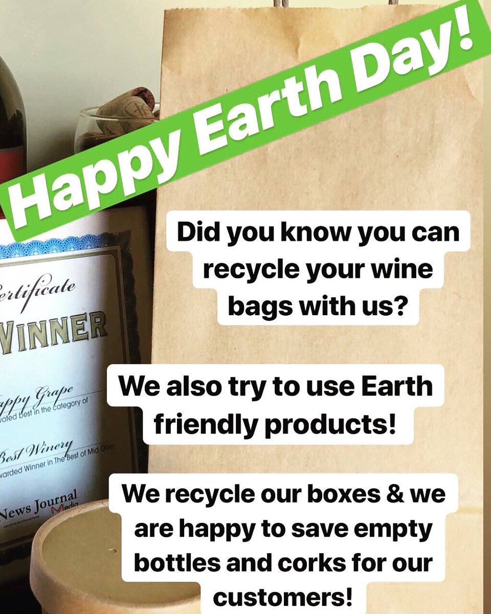 thehappygrape's tweet photo. Happy Earth Day 2019! Bring your used wine bags in any day of the year and we’ll recycle them! 🌏 https://t.co/iX12UPbYq0