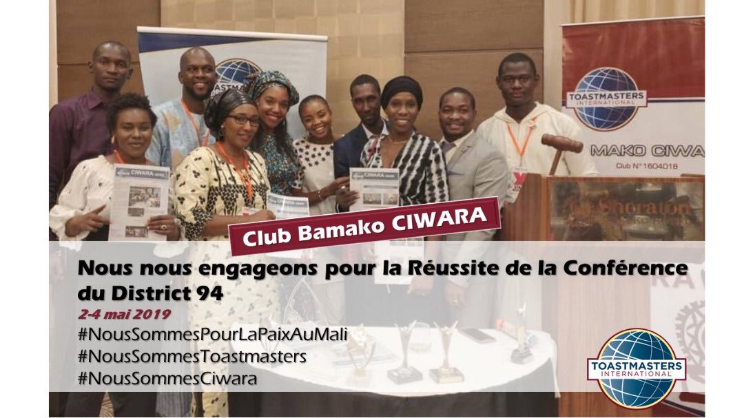 ciwarabko's tweet photo. Le club #BamakoCiwara en campagne de communication pour La Paix au Mali et pour la Réussite de la Conférence du District 94 à Bamako

#JeSuisPourLaPaix
#JeSuisToastmasters
#JeSuisCiwara
#ToastmastersInternational
#District94Conference2019 https://t.co/pFjgRjr6Jd