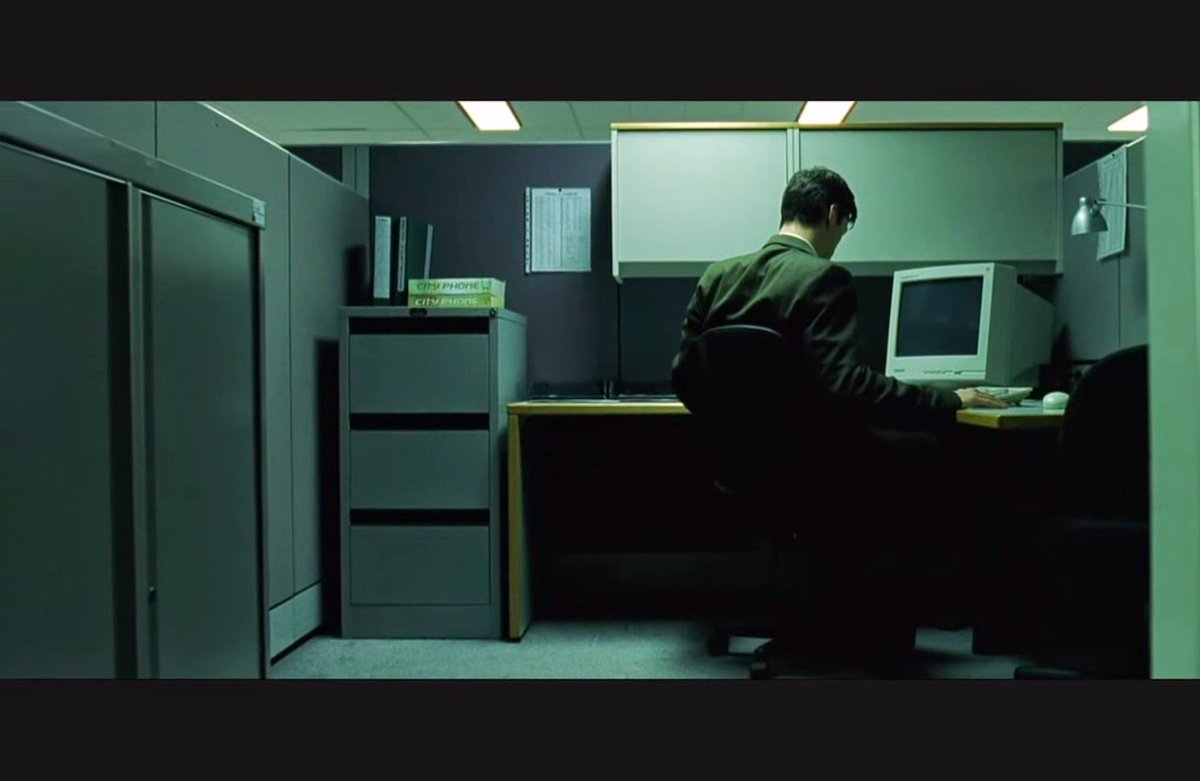 sweis's tweet image. Is it weird to be jealous of the corporate dystopia workspaces from 1990s movies?

Neo would be sharing that space with 4 people in an open office plan today.
