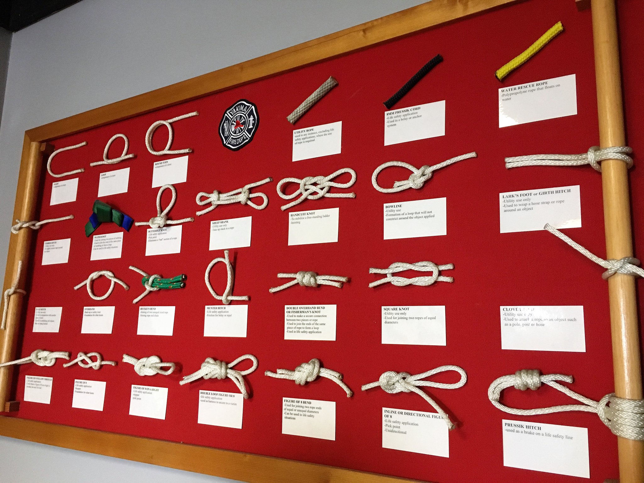 YakimaFireDepartment on X: Knot knowledge: This display at Fire Station 91  is a reminder that knots have a variety of important uses for firefighters,  such as a Prusik Hitch (used as a