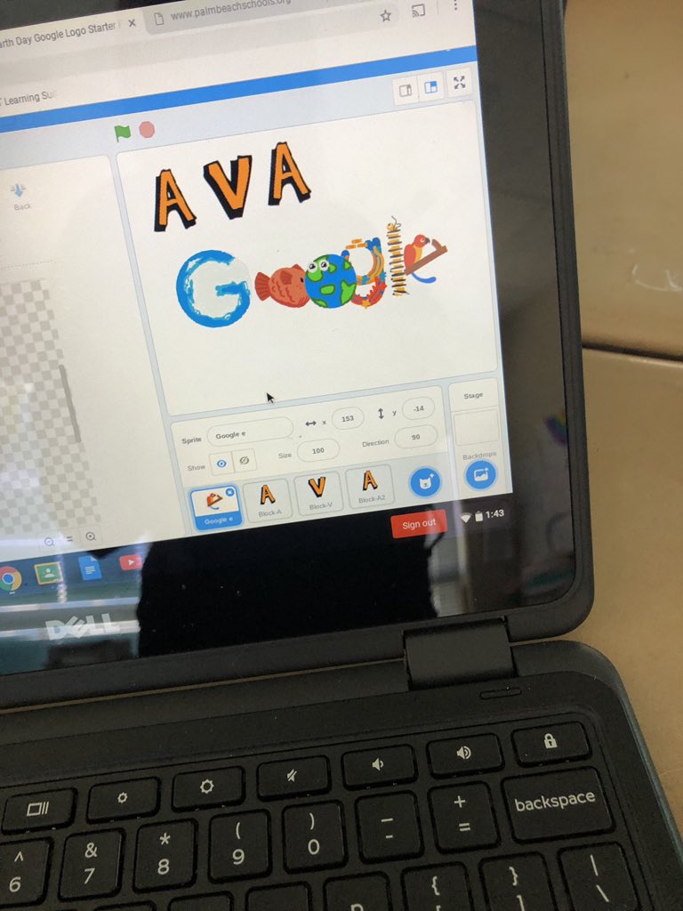 geriellen7's tweet photo. Celebrating the Earth by making our own Google logos. Creating and coding, so cool!!! @calusaelem @pbcsd @PBCtrailblazers #ourflockrocks #calusaearthweek2019 https://t.co/3mYCrYCnQO