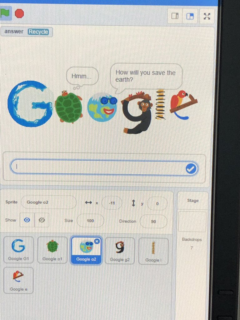 geriellen7's tweet photo. Celebrating the Earth by making our own Google logos. Creating and coding, so cool!!! @calusaelem @pbcsd @PBCtrailblazers #ourflockrocks #calusaearthweek2019 https://t.co/3mYCrYCnQO