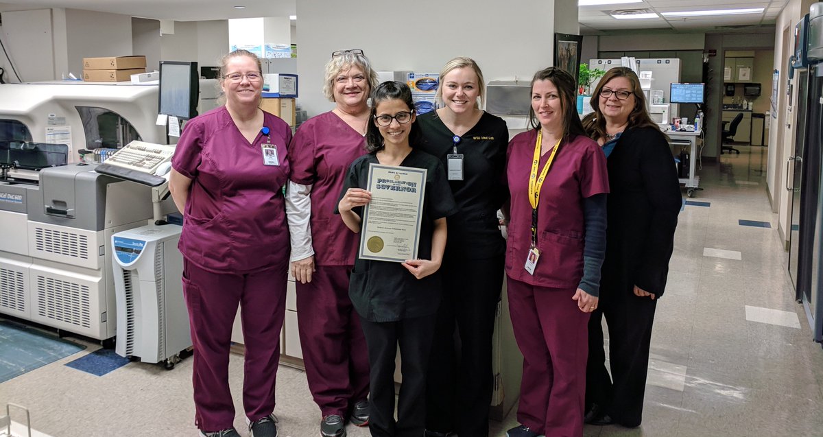ASCLS_KS's tweet photo. #MLPW2019 started yesterday, but we've been celebrating since our annual meeting ended!  The official Proclamation by the Governor has been making its way across the state, here, with laboratorians at Susan B. Allen Memorial Hospital in El Dorado.  #LabWeek #ProclamationRoadtrip https://t.co/1MR4IprVqZ