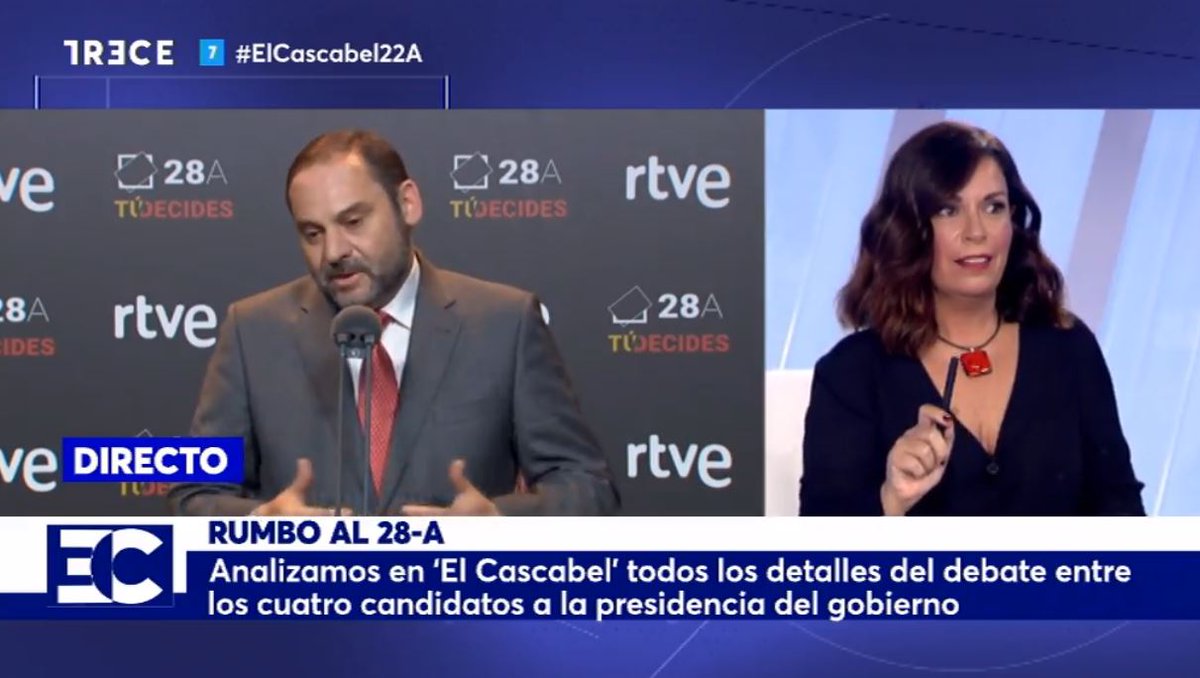 ElCascabelTRECE's tweet photo. 🔴 @sfernandezh en #ElCascabel22A: "Si Sánchez estuviera contento con el resultado del debate habría salido en lugar de Ábalos, no tengo ninguna duda. Ha estado tantos minutos que parece que ha dado un mitin cuando Rivera y Casado no han estado ni un minuto" https://t.co/gJ68qnKU3z