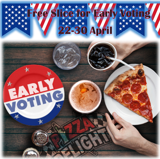 PizzaDelight4's tweet photo. @RRCoC Get Out and Early-Vote this week and Pizza Delight will give you a FREE Slice of Pizza when you add your "I Voted" sticker to our Front Window!

Early Voting starts TODAY and runs though the 30th for Round Rock City Council! Actual Election Day is May 4th.

Thanks for Voting! https://t.co/29X7eDdBcn