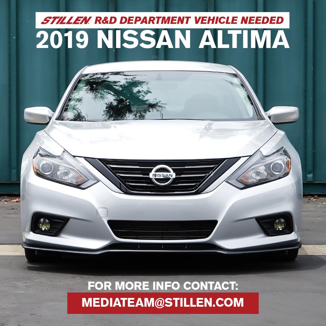 STILLEN's tweet photo. #STILLEN is looking for a 2019 #nissanaltima for product development in #costamesaca 
email: mediateam@stillen.com for details.

#2019altima #nisssnaltima #2019nissanaltima #altimanation #altima #nissanaltima2019 #nissan #teamstillen #MadeInUSA https://t.co/Ht72mSA92x
