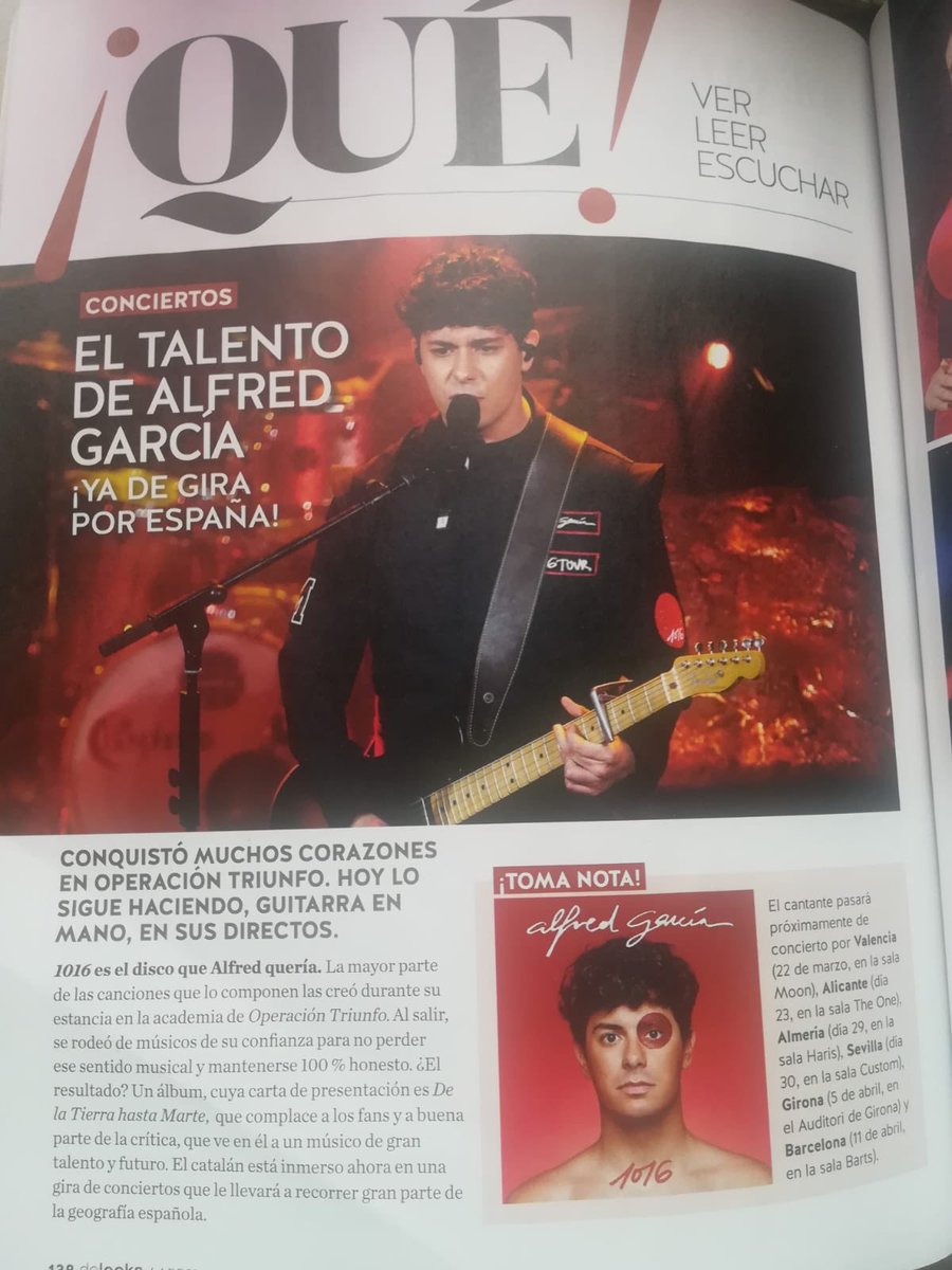 AlfredGarcia_CF's tweet photo. 📰 Artículo de la revista #DeLook sobre @alfredgarcia y su #1016Tour.
Foto vía @julia23orri https://t.co/VI5ugyv1QF