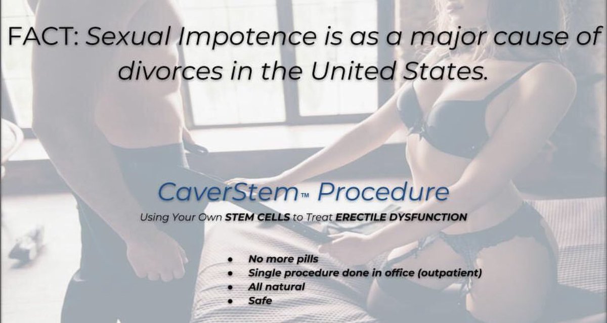 Potential solution to relationships ending and the divorce rate decreasing (from its now 40 to 50% in the 🇺🇸)... #CaverStem® Procedure... 
310.623.1911 #ED #ErectileDysfunction