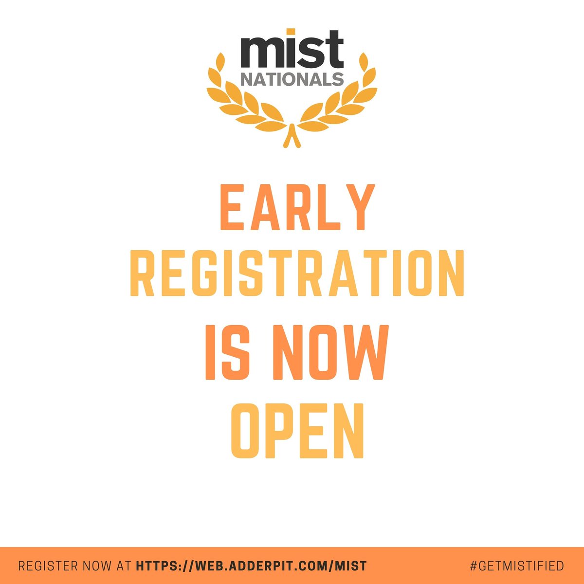 getmistified's tweet photo. You heard that right! Registration for the MIST Nationals 2019 tournament is now OPEN! If you are a qualifying Competitior or Coach, head over to Adderpit in order to register TODAY! #getmistified https://t.co/CwktA6KEZw
