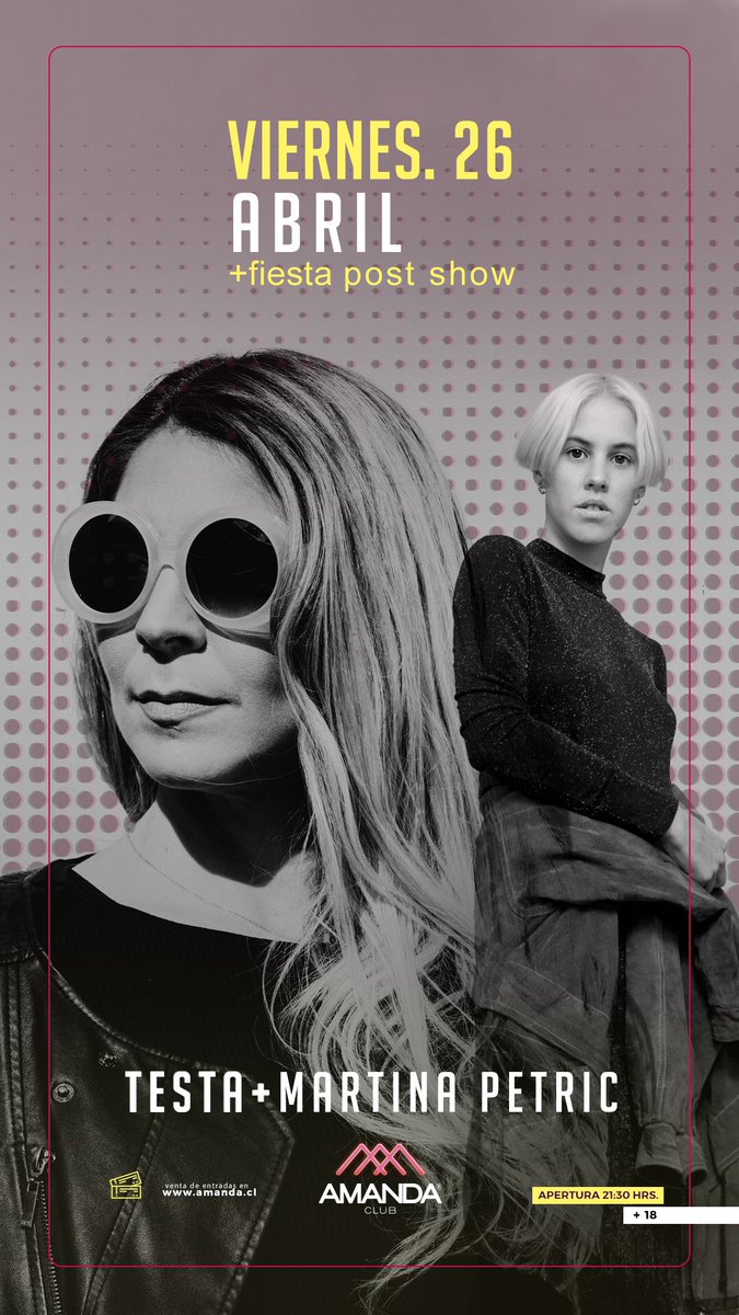 Viernes 26/4 <a href="/MartinaPetric/">Martina Petric</a> + <a href="/TestaOficial/">Testa</a> en <a href="/ClubAmanda_/">ClubAmanda</a>