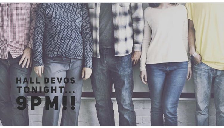 LAST hall devos of the year. Don’t miss it @ 9pm! #TeeterTribe #SAGUResLife