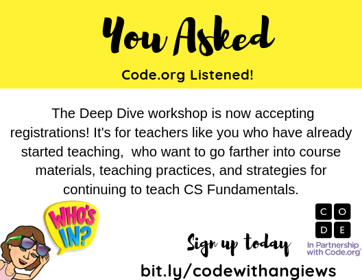 mrskalthoff's tweet photo. Dive Deep w/me & @codeorg this summer for another professional learning opp in MN! #mncodes #cstamn @moep01
@amoepme
@HSauerer
@MaleaBergeson
@Ellen5Ruby @ScottConrad
@CoachRFox @bldethlefsen
@jasonmattheis
@crall8 https://t.co/1Wwyosrto7