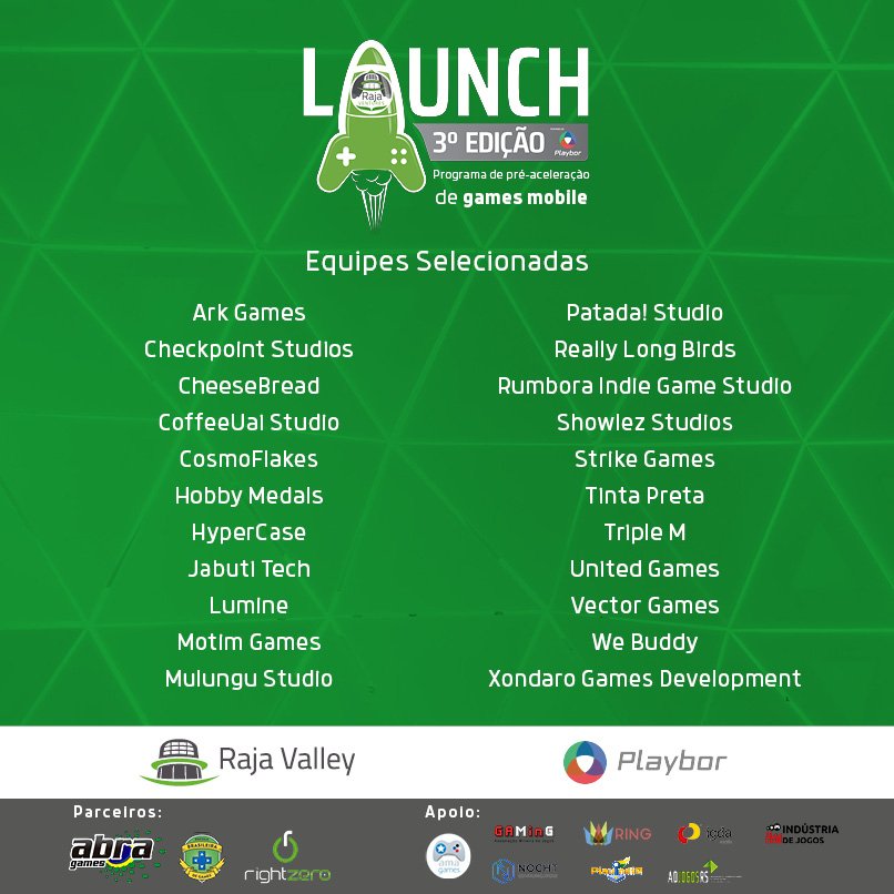 PlayborGames's tweet photo. Confira a lista das equipes selecionadas para o programa Launch Games Raja Ventures by Playbor
E aí? Sua equipe está na lista?
Grande abraço e bom jogo!
#gamedev #indiedev #préaceleração #mentoria #gamejam #rajaventures #rajavalley #playbor #indiegame #gamedesign https://t.co/ATXFK9dpyS