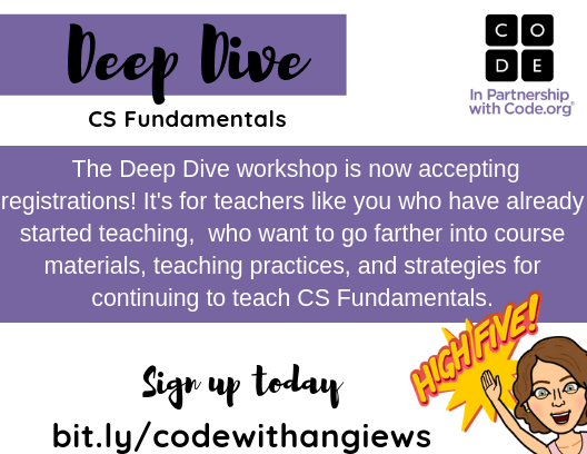 mrskalthoff's tweet photo. Dive Deep w/me & @codeorg this summer for another professional learning opp in MN! #mncodes #cstamn @tdulas1 @Librarian2071 @marenbahler
@sbrandt @thagen11
@ljohnsonBEA
@sara_fred
@MrsThayer
@jberkner
@jenretkawallace @mpedersen05
@gholmseth
@fking_fay
@jastoeckly https://t.co/H5MnSAIbB7
