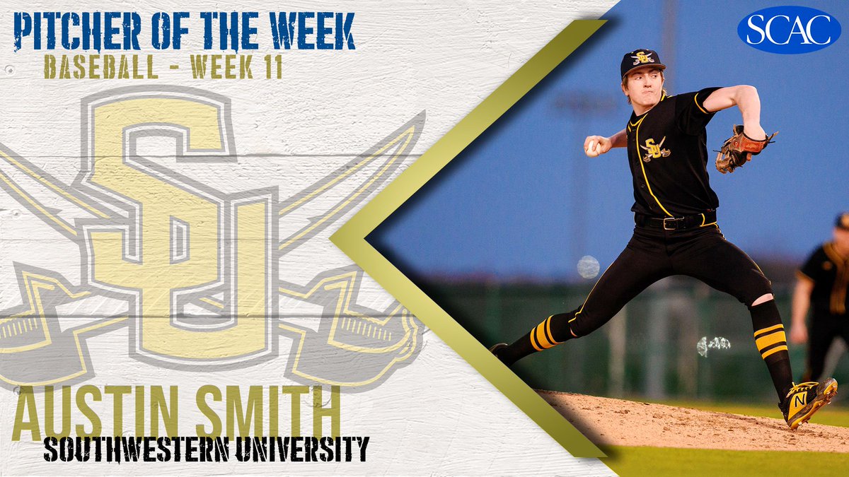 SCAC_Sports's tweet photo. Austin Smith of @SUPirates earns #SCACbsb Pitcher of the Week l RELEASE: https://t.co/04YdLfebrC #SCACpotw #d3baseball https://t.co/v70vxMf7ri