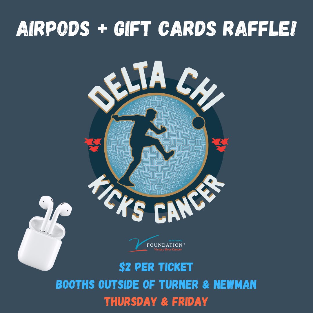 DeltaChiVT's tweet photo. Are you still wearing wired headphones? Don’t be that kid, enter to win a pair of AirPods and gift cards during our raffle to support our @TheVFoundation philanthropy on Thursday &amp; Friday at our booths! Winners will be selected Sunday!
https://t.co/mMGTKNpn6V https://t.co/VRTxCAiNPC