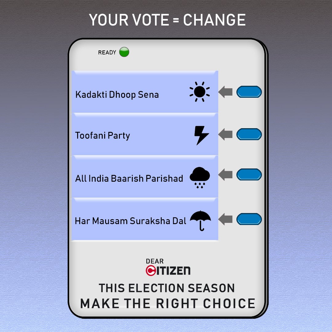 UmbrellaCitizen's tweet photo. This election season, cast your vote and chose the one who'd protect your rights! 
#Election2019 #VoteNow #CitizenUmbrella #SurakshaHarMausamSe #India #IndiaNews #IndiaElections2019 #Phase3 #VotingRound3 #Voting #India #Voted https://t.co/kUYhwcsTZ3