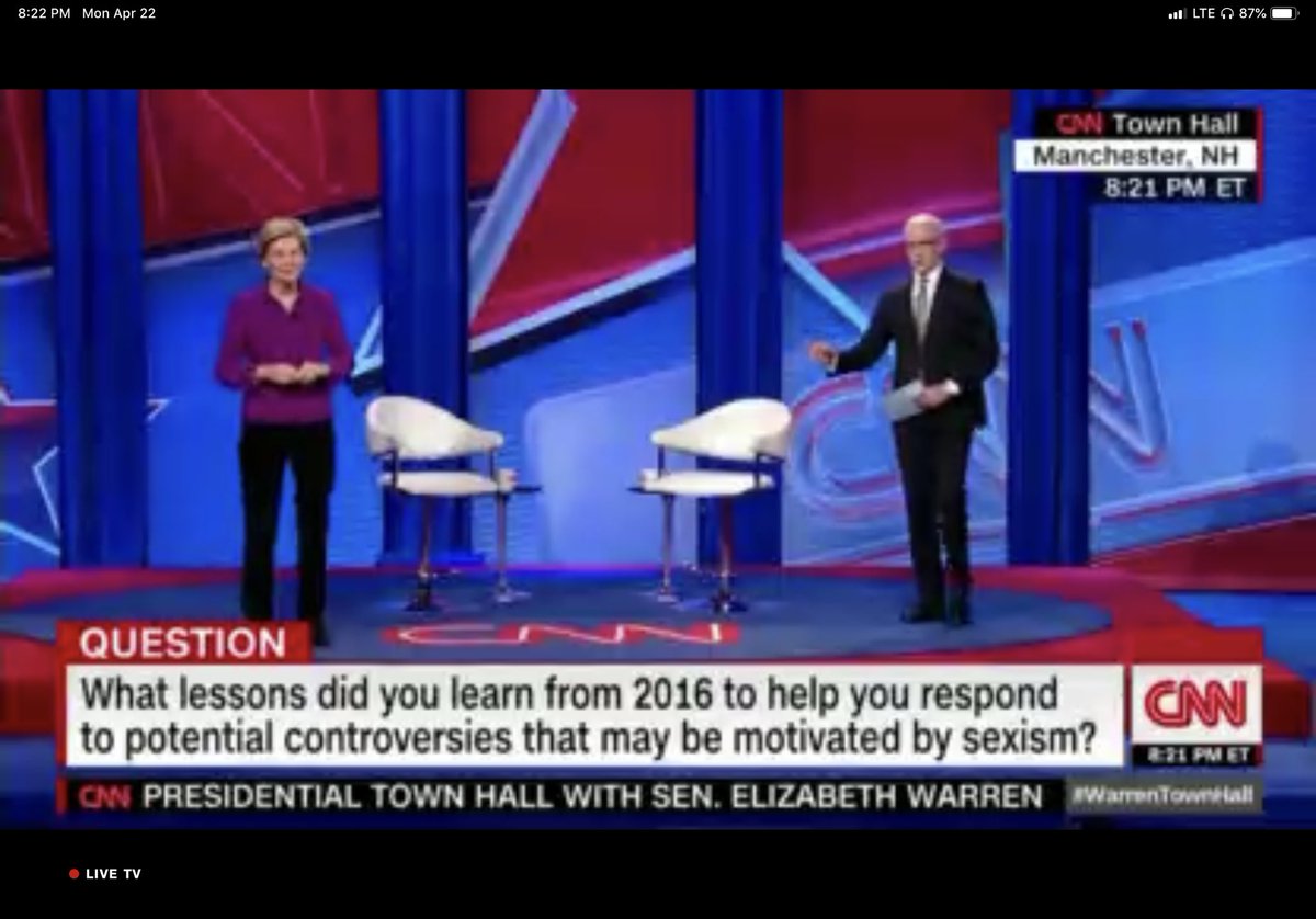 “When I first ran for the Senate, I would see little girls in the crowd. And I’d get down on one knee like a teacher and say, ‘Hello. I’m Elizabeth and I’m running for Senate - because that’s what girls do.’” #WarrenTownHall