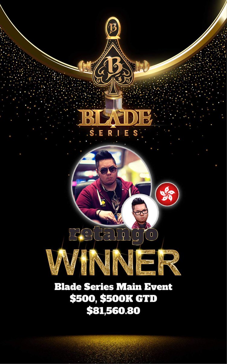 natural8's tweet photo. Congratulations to retango for shipping the Blade Series Main Event $500. Triumphing over a large field of 1015, taking home $81K!
Big hand goes out to the other winners of Day 8. $9M was paid out for the entirety of this amazing series.
#natural8 #BladeSeries #Winner #poker https://t.co/FBWfWAZj0Y