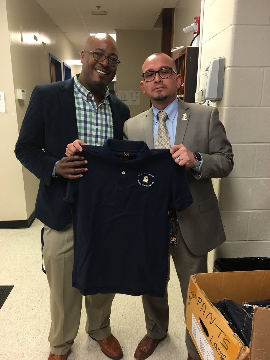 When Leaders partner-up for a smooth DME transition-creating true Middle Schools-SAND School uniform donation! #SANDStrong #buildingcommunity #whoweare #MilnerMiddle