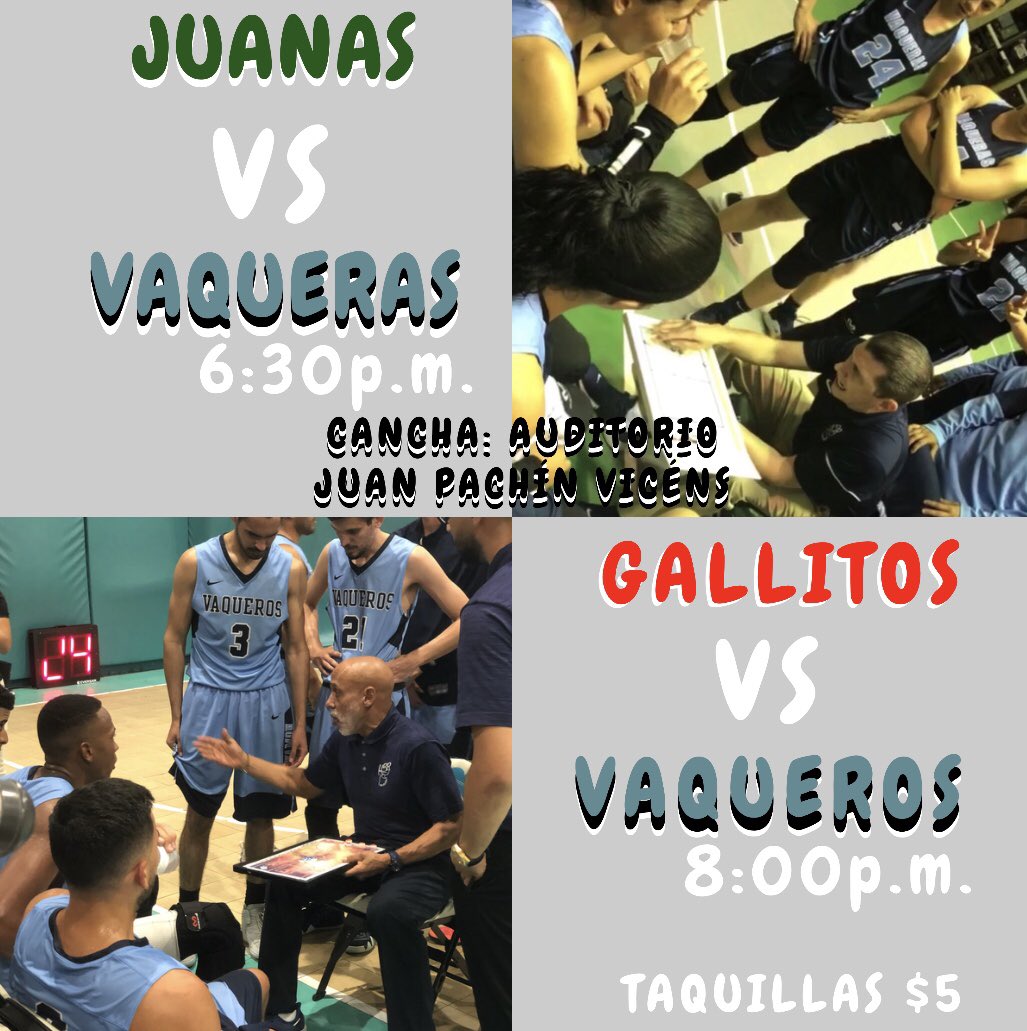 #LAIBasket 🏀
¡Mañana continuarán las series finales de la LAI!

Ambos quintetos de <a href="/UPRBBasketball1/">UPRB Basketball</a> están listos para darlo todo y lograr conquistar el campeonato. 

Juanas vs Vaqueras 
6:30p.m.

Gallitos vs Vaqueros 
8:00p.m. 
📍Auditorio Juan Pachín Victoria Entrada: $5