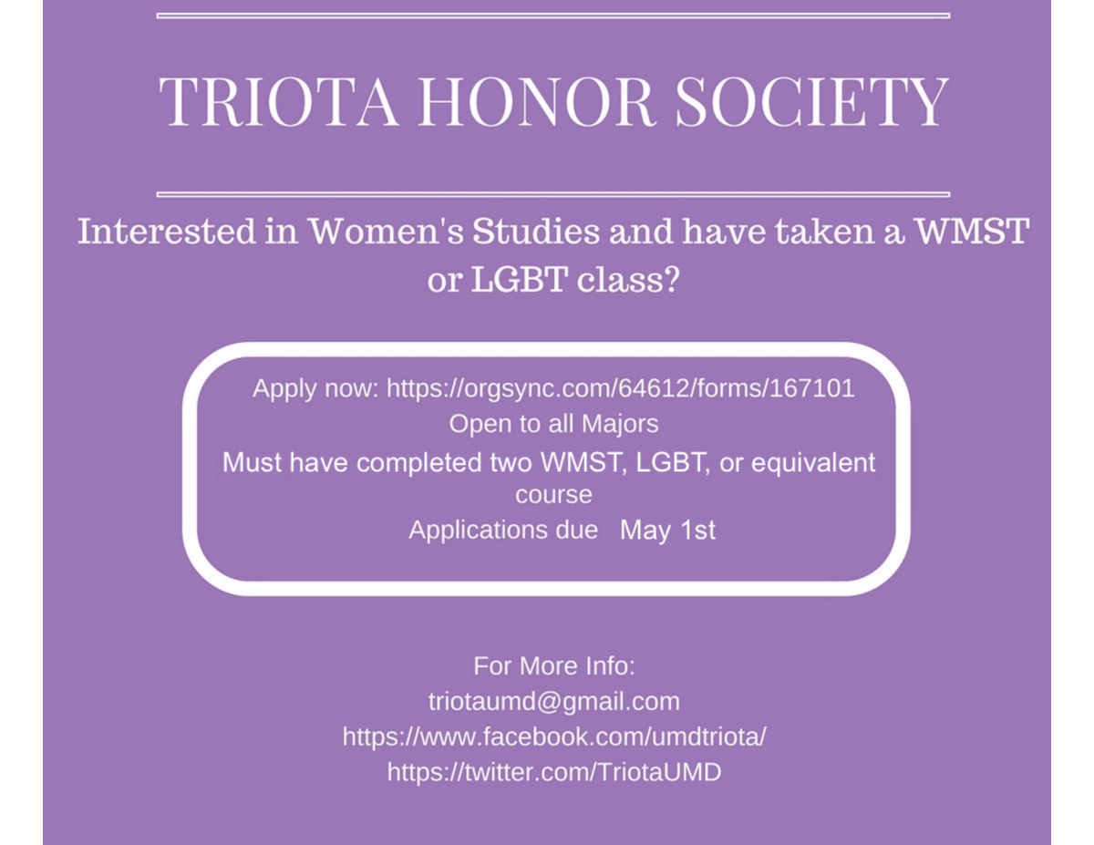TriotaUMD's tweet photo. Interested in joining Triota? Now's your chance! Spring applications are due May 1st! https://t.co/i2NtYjDMFD
