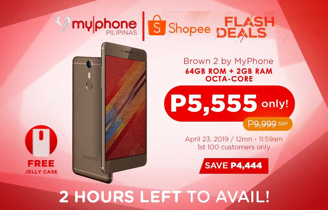 MyPhoneOfficial's tweet photo. 2 hours left to avail of MyPhone octa-core #Brown2 with 4GB RAM + 64GB ROM on #ShopeeFlashDeals.
Get your Brown2 by MyPhone now for just P5,555! Shop now on Shopee: https://t.co/6clO0tPYkR https://t.co/yuoPTu7hZ4