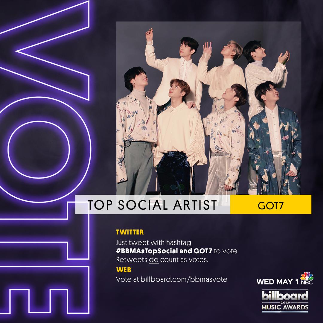 billboard's tweet photo. Want GOT7 to win #BBMAsTopSocial? Get your votes in here: https://t.co/d6XBgeWcAP https://t.co/ATrtEYochP
