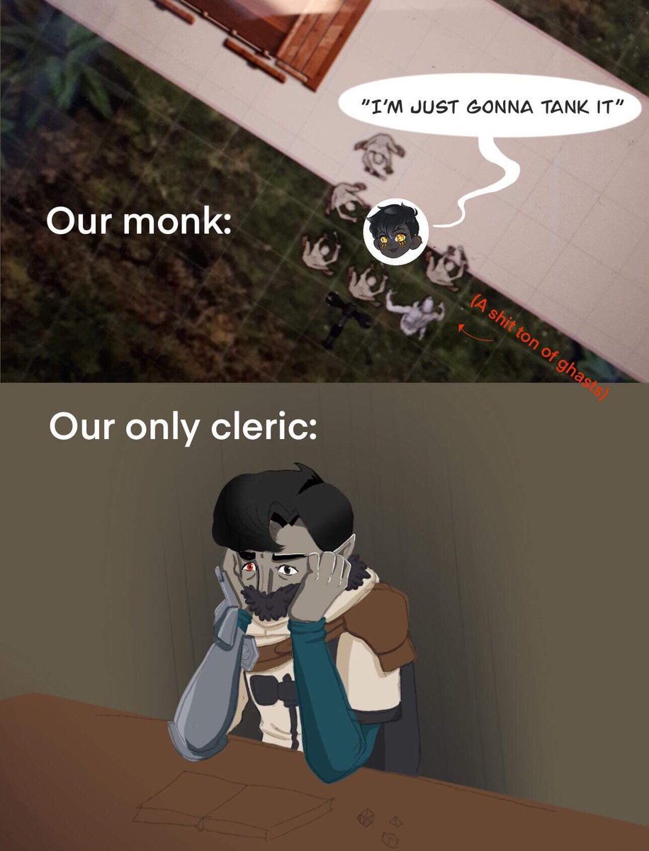 FFallendor's tweet photo. DnD: A Mood

Art by @chanacorna 👌🏻👌🏻

#dnd #dnd5e #dndmeme #dungeonsanddragons #dungeonsanddragonsmeme #meme #tank #healer https://t.co/APMgbsLOBP
